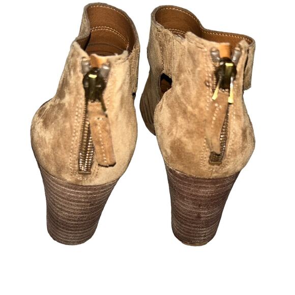 Franco Sarto Women’s Brown Block Heel Sandal Size 7 Peep Toe Braided Zip Up - Picture 5 of 10